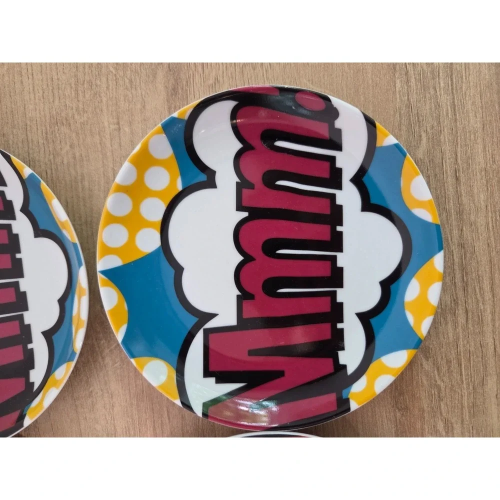Set of 6 CB2 Crate & Barrel Comic Pop Art Side Snack Appetizer Plates 5.5''